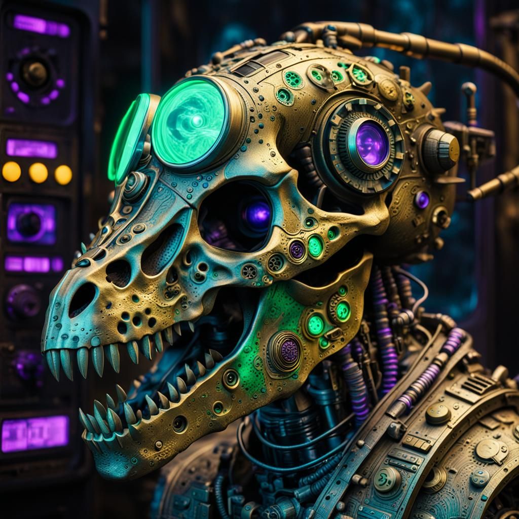 Sci-Fi Dinosaur Skull Radio in Science Fantasy Style