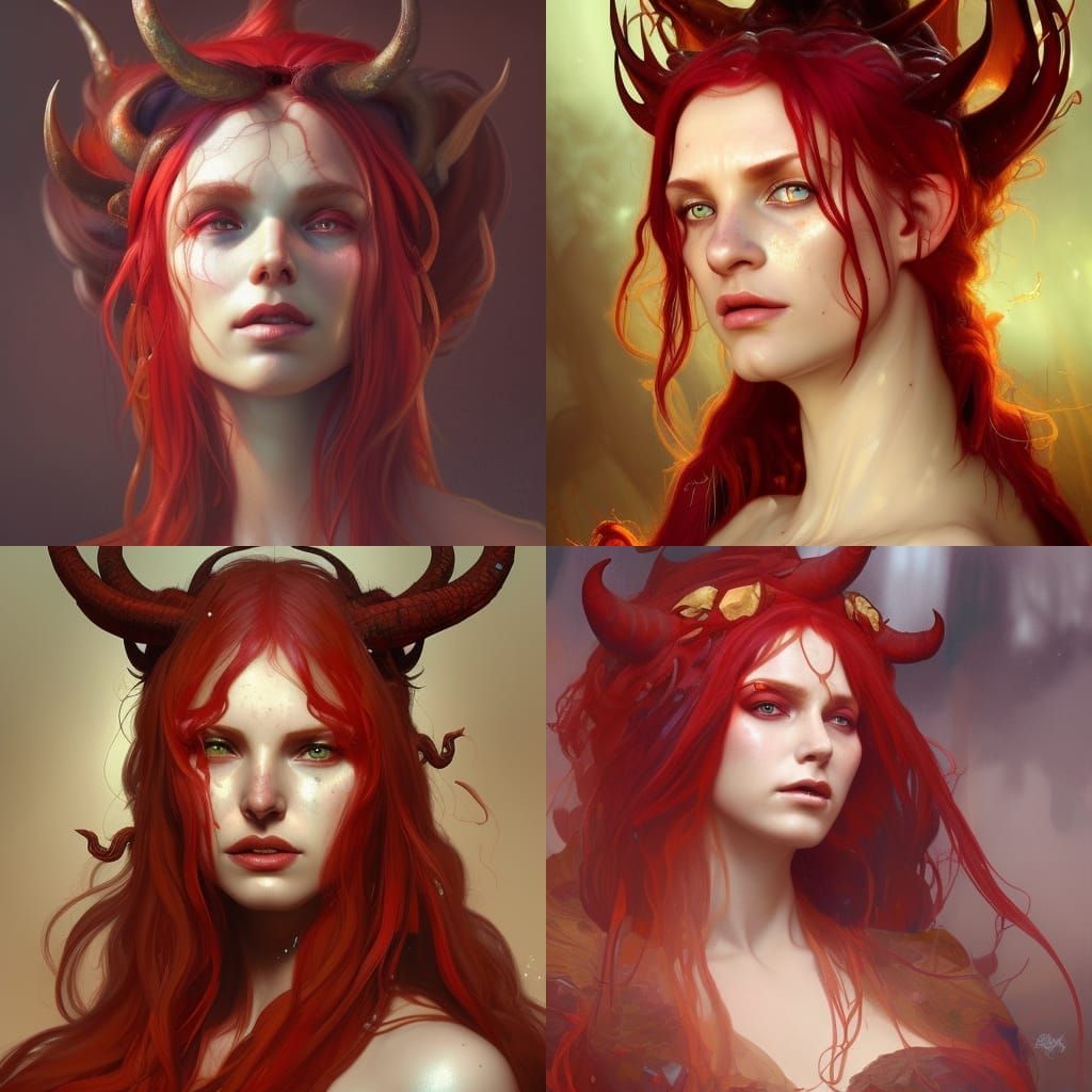 Tiefling Druid Portrait in Hyperdetailed Style