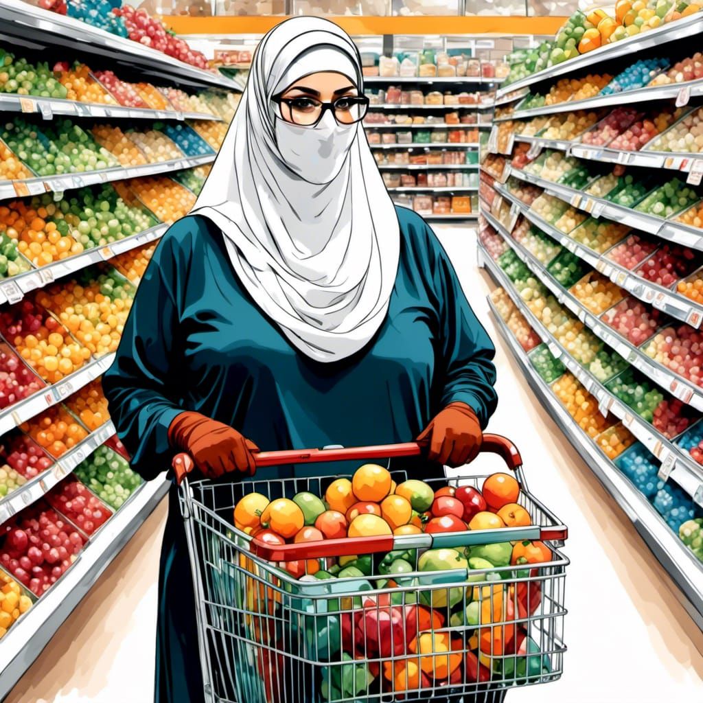 Niqabi Woman Shopping in Pop Art Style