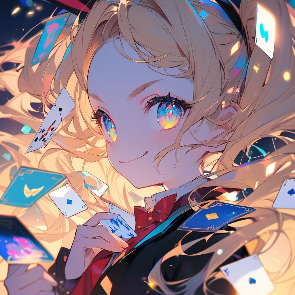 Anime Bunny Girl with Poker Cards in Shoujo Style