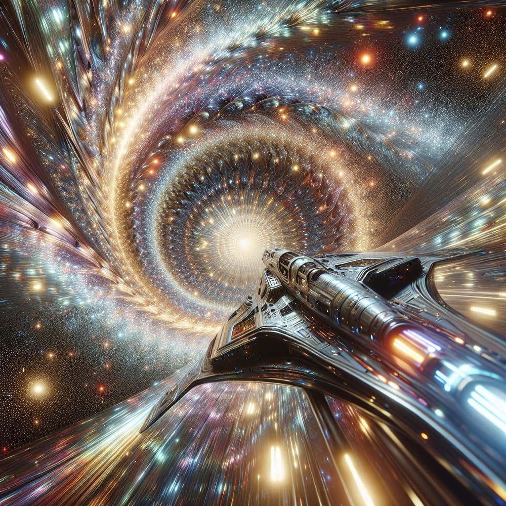 Spaceship in Sparkling Galaxy: Photorealistic Volumetric Dis...