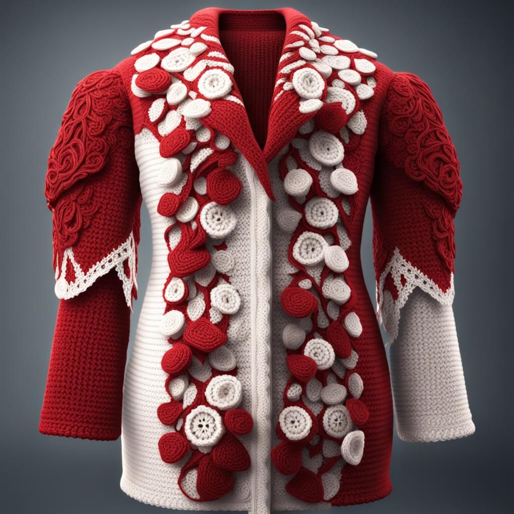Elegant Knit and Crochet Coat in Detailed Matte Painting