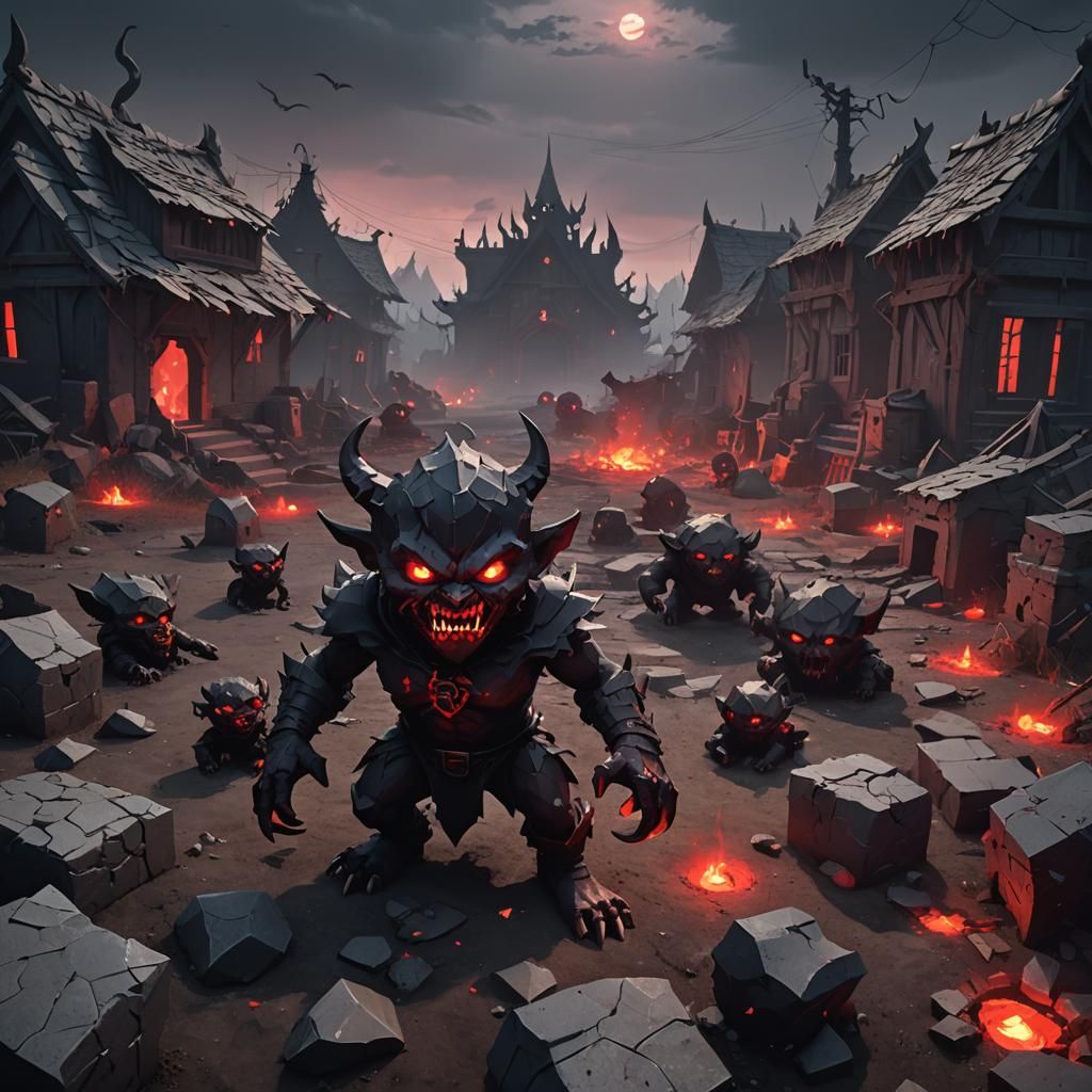 Evil Demon Baby Destroys Village in Dark Fantasy