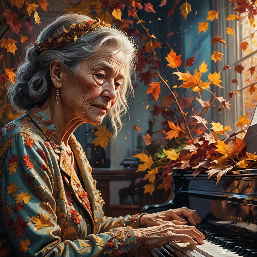 Hyperrealistic Autumn Piano Scene