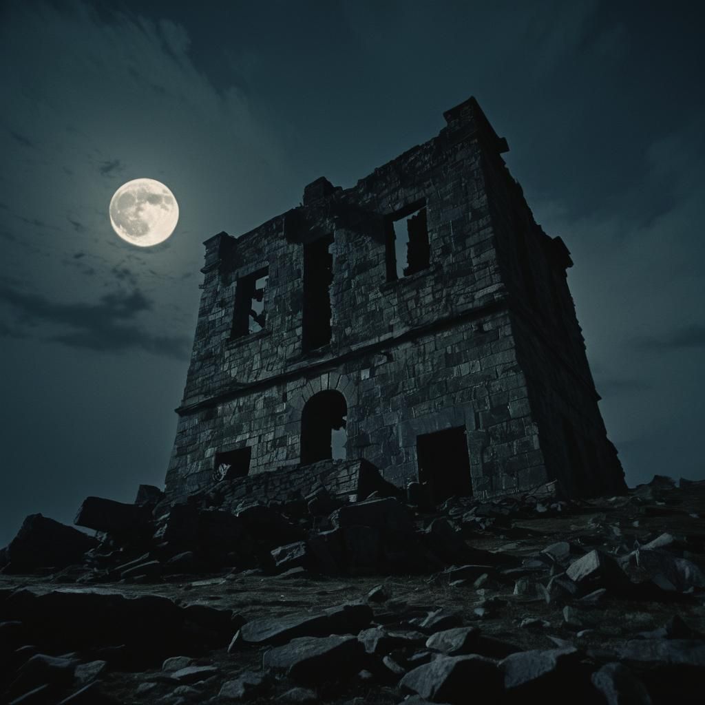 Ominous Stone Structure in Film Noir Lighting
