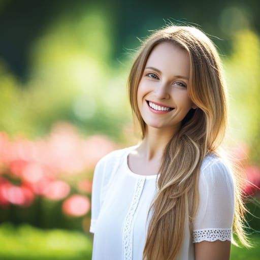Smiling Swiss Girl in Sunny Garden Photograph