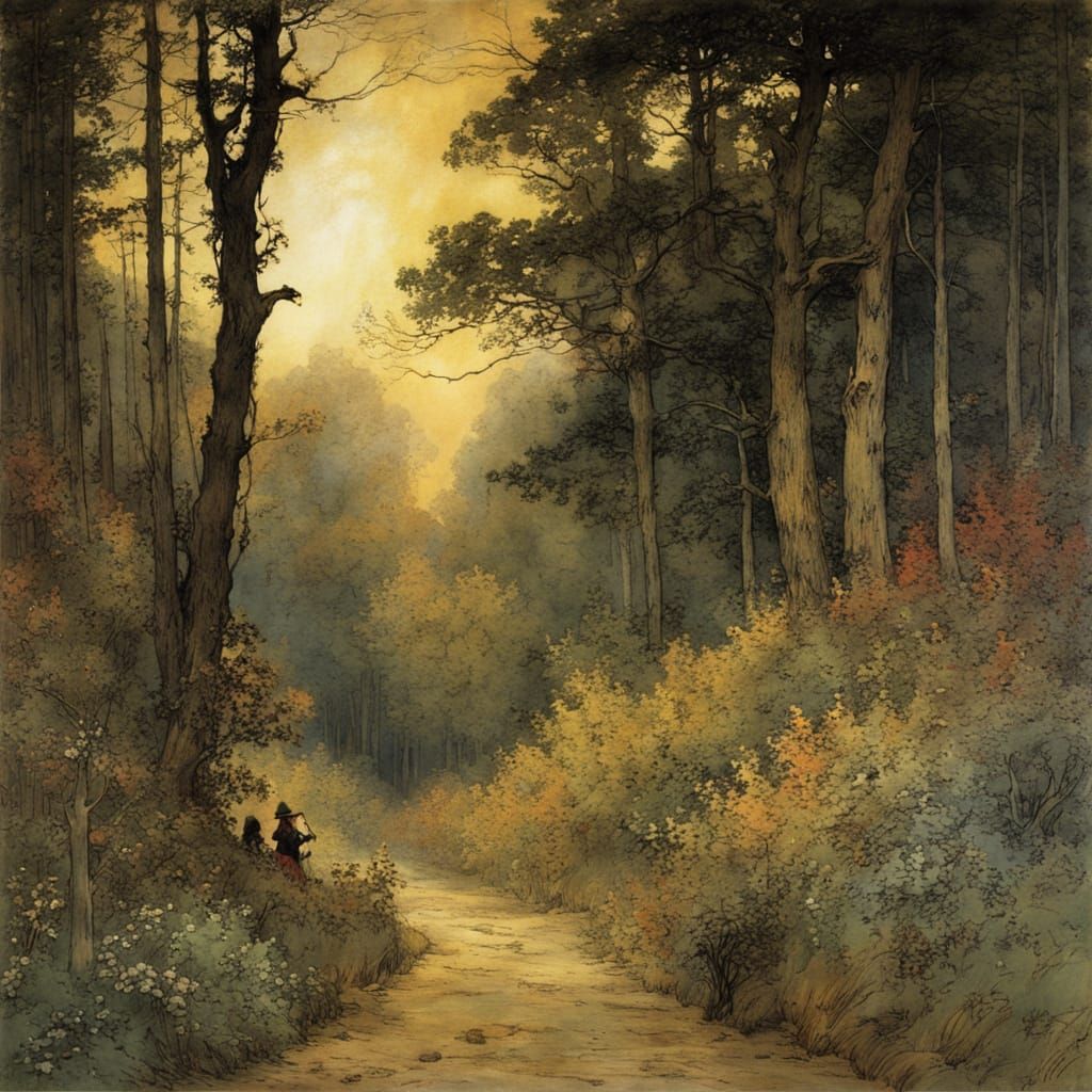 Whimsical Forest Scene in Watercolor Style