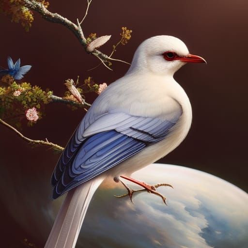 Elegant White Bird in Art Nouveau Style