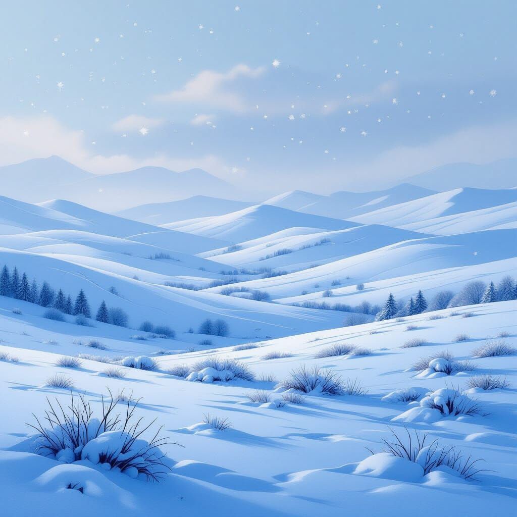 Serene Winter Landscape with Falling Snow