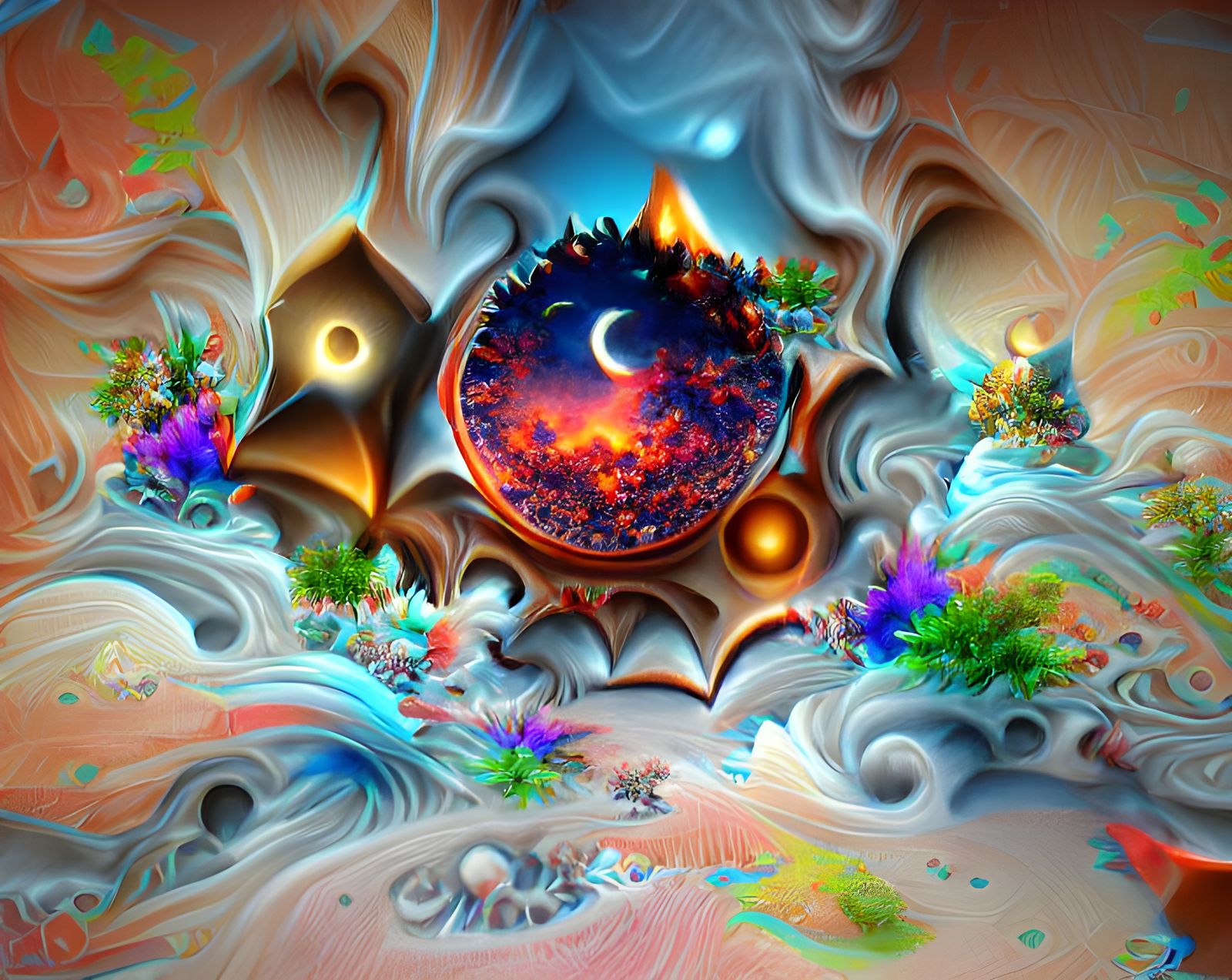 Mystical Lunar Bioluminescence Fantasy Wallpaper in 8K