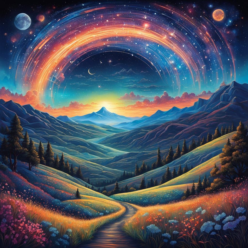 Celestial Wonder Blazes Across Starry Sky in Vibrant Hues an...