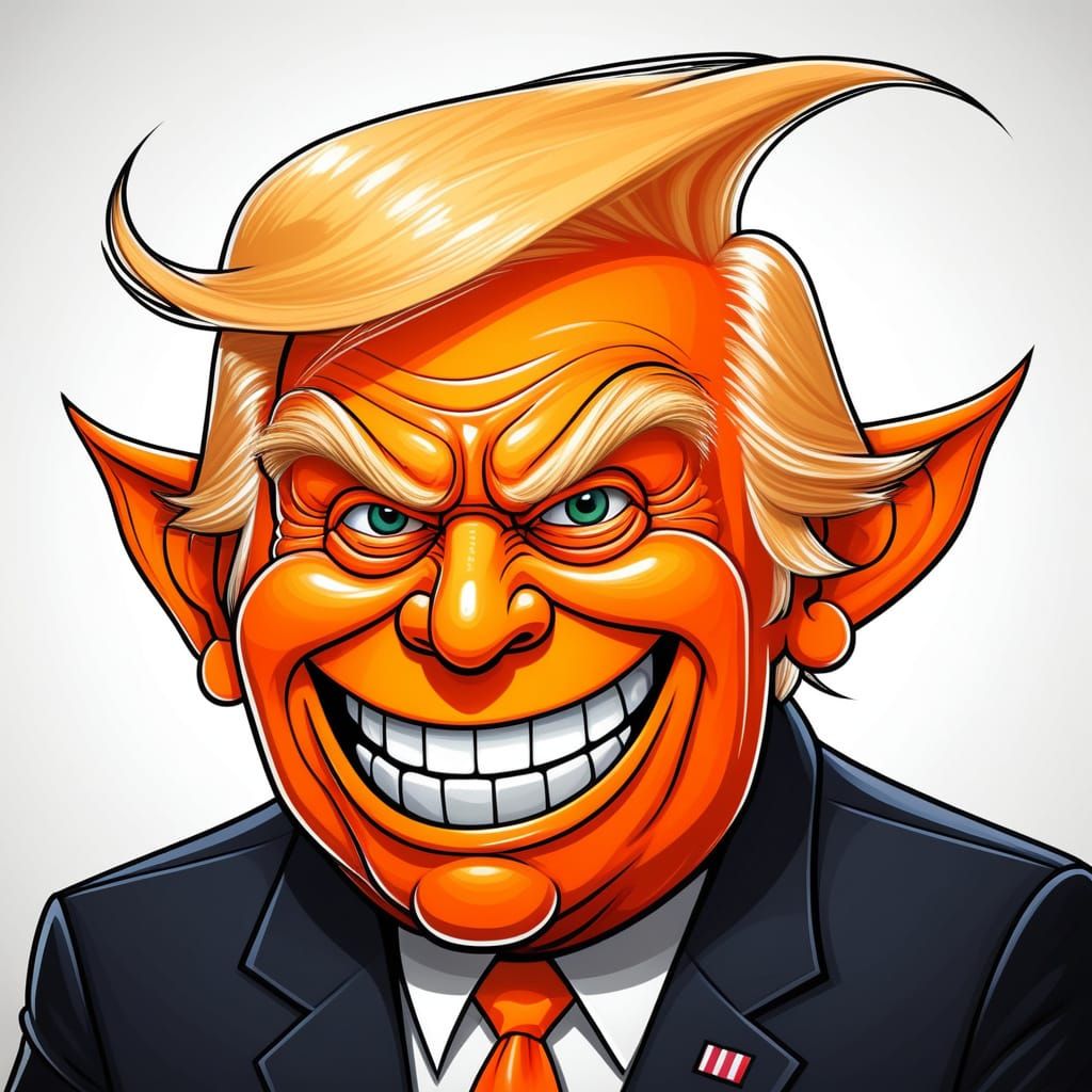 Surreal Cartoon Evil Troll Embodies Orange Trump
