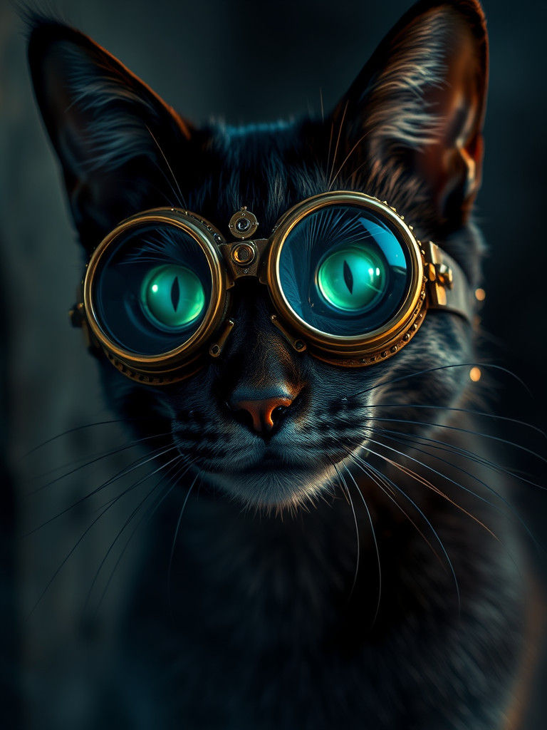Steampunk Cat with Goggles in Vivid Colors