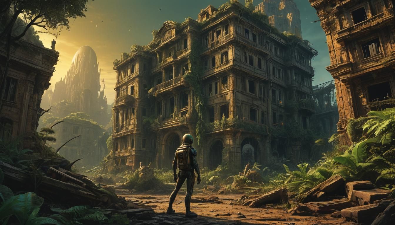 Alien Among Exoplanetary Ruins: Comic Book Art