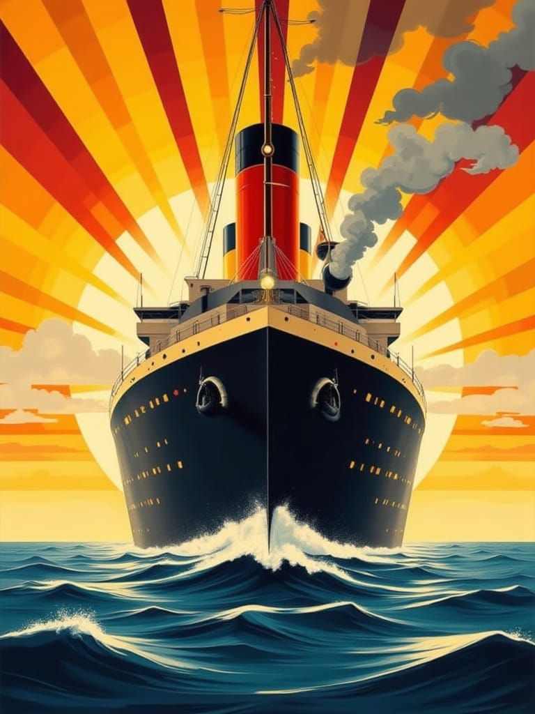 Art Deco Ocean Liner in Style of Syd Mead