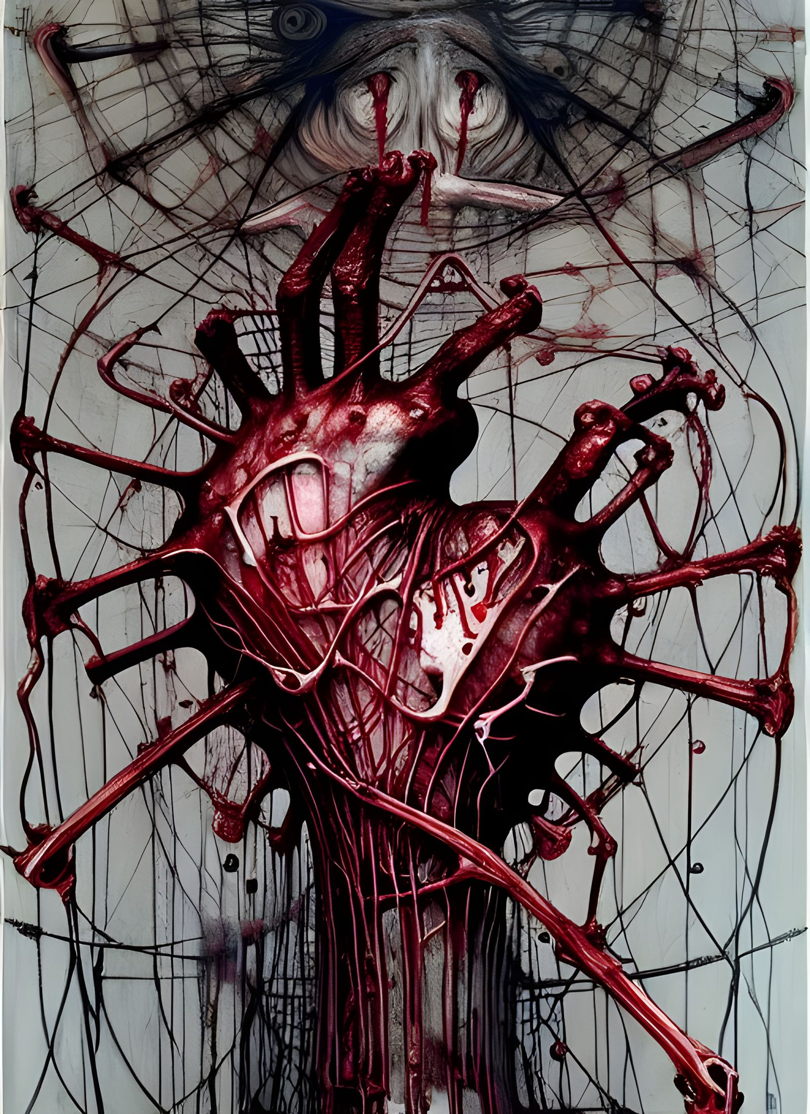 Biomechanical Heart: Surreal Gouache Painting