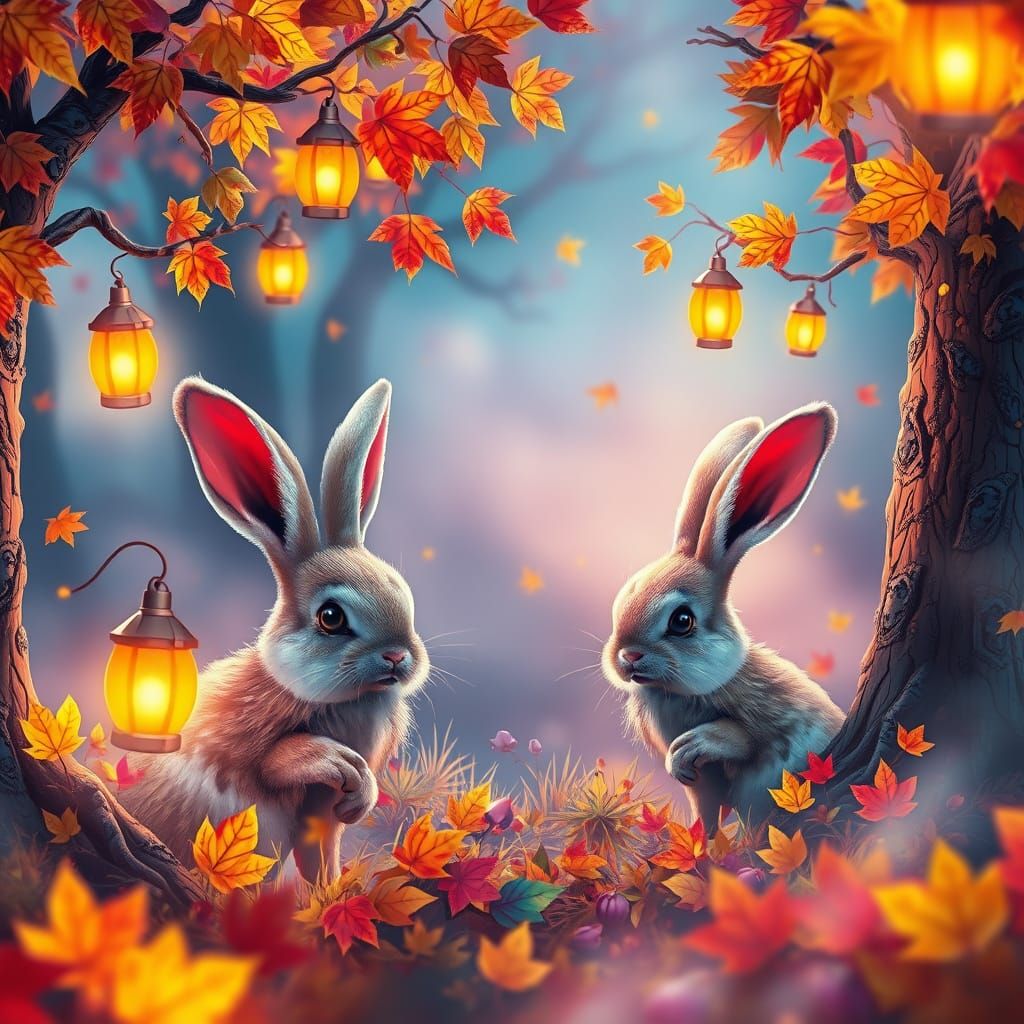 Whimsical Bunnies in a Fantastical Fall Wonderland