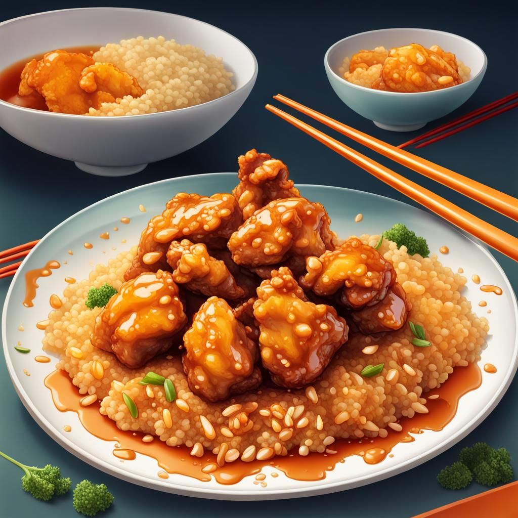 Hyperrealistic Orange Chicken with Fried Rice