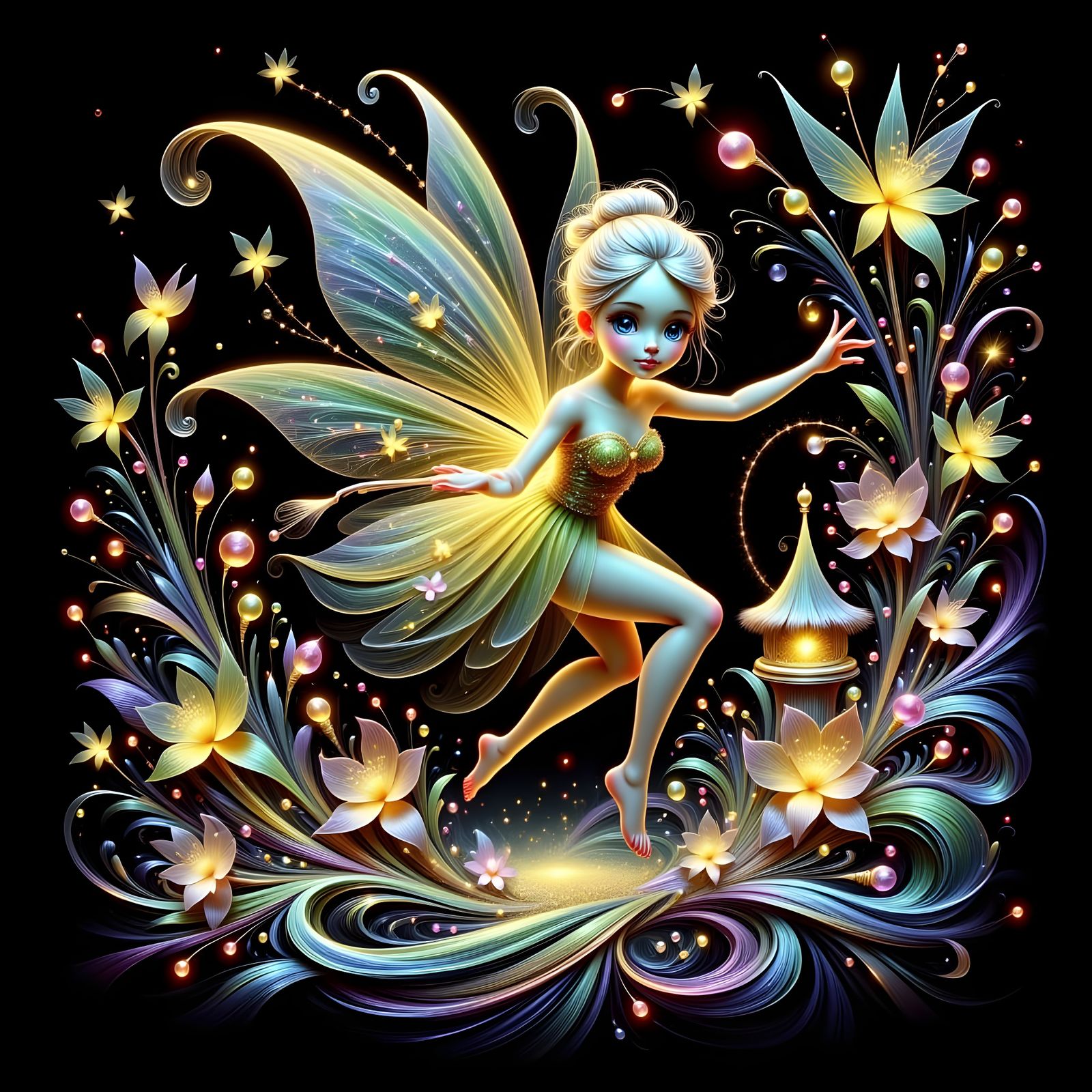 Vintage-Style Faerie Action Figure Box with Whimsical Artwor...