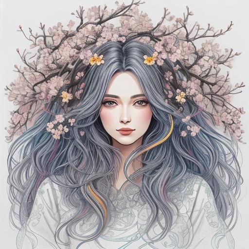Elegant Line Art: Woman Encased in Flowers