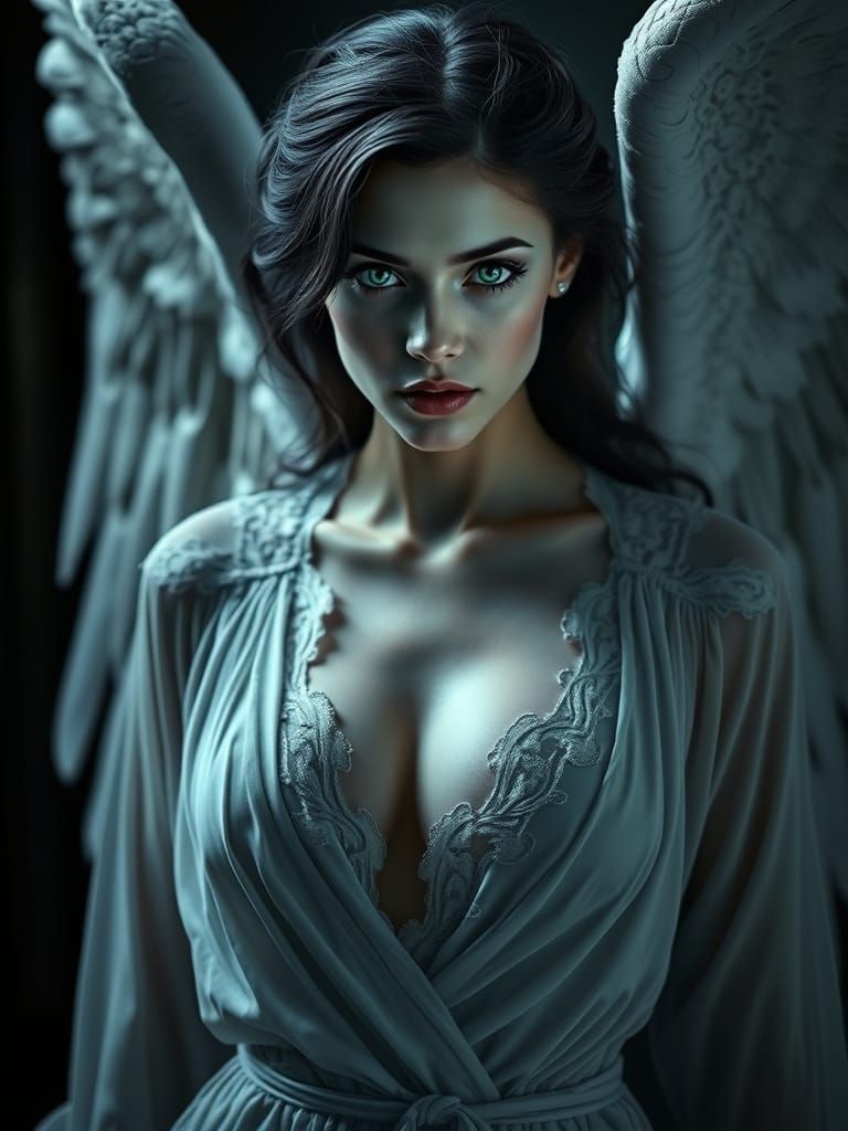 Gothic Angel in Moody, High-Contrast Lighting