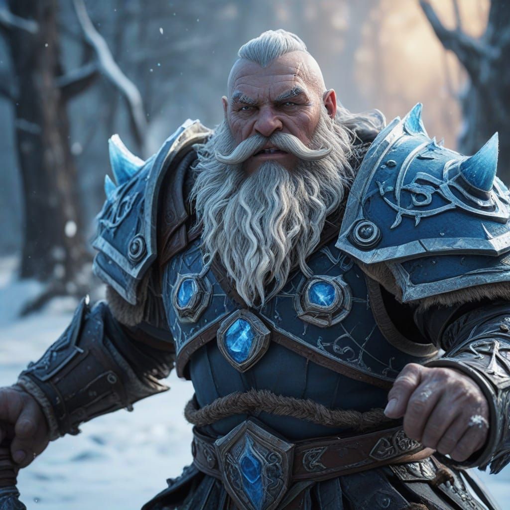 Mighty Ice Dwarf in Hyper-Realistic Digital Art