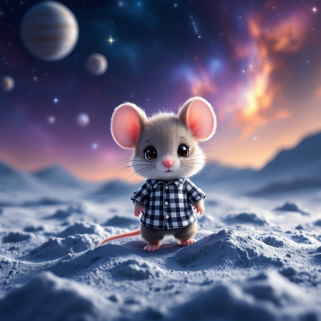 Chibi Mouse Explores the Lunar Cosmos in Hyperrealistic Phot...