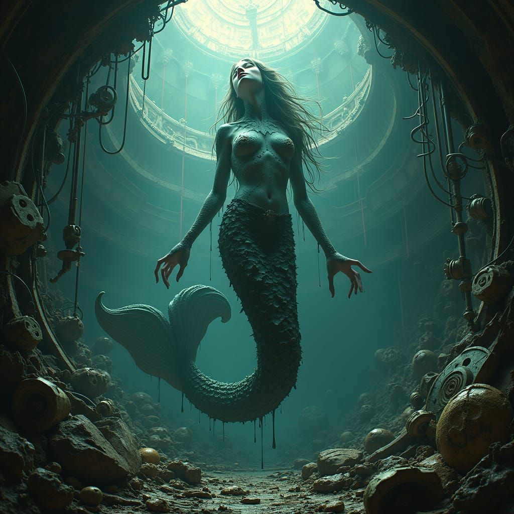 Cyberpunk Mermaid of Chaos in a Ravaged Cosmos