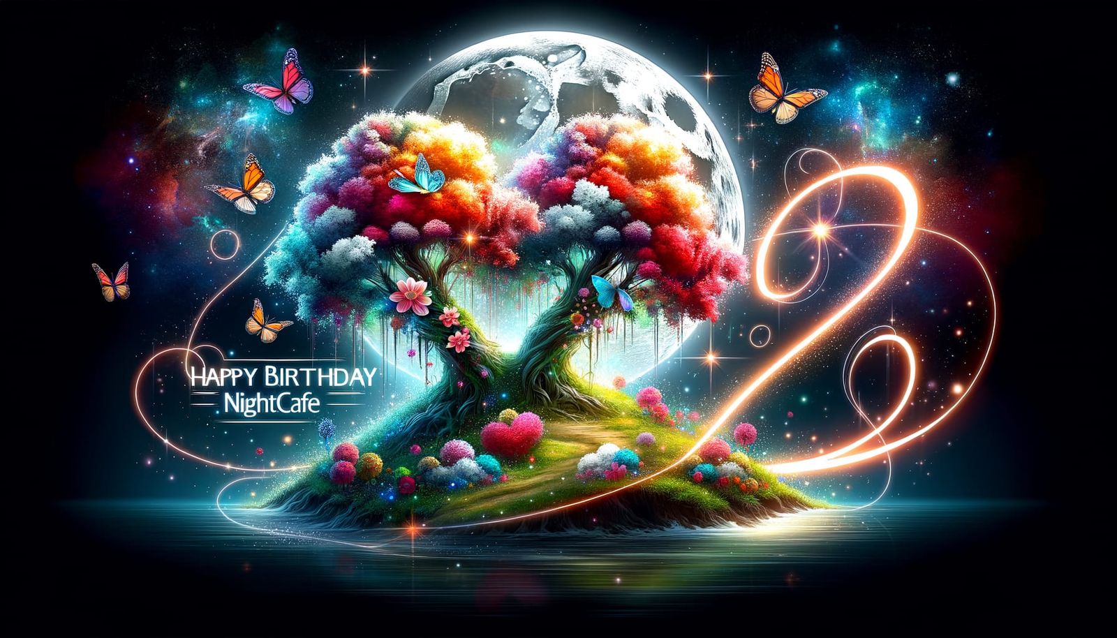 Happy Birthday Nightcafe - 2 good things, 2 magical trees