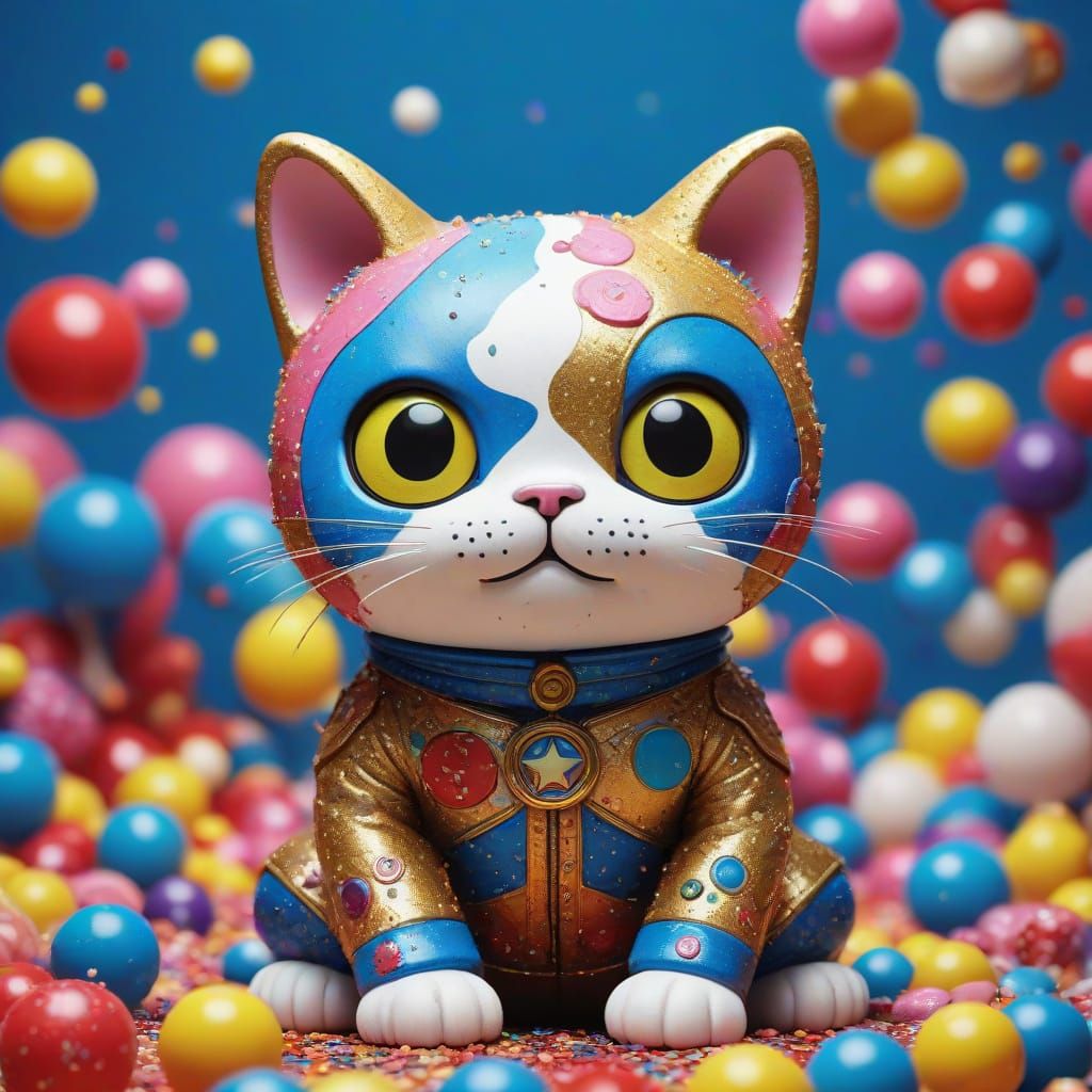 Vibrant Kawaii Cat Superhero in Whimsical Pop Art Box