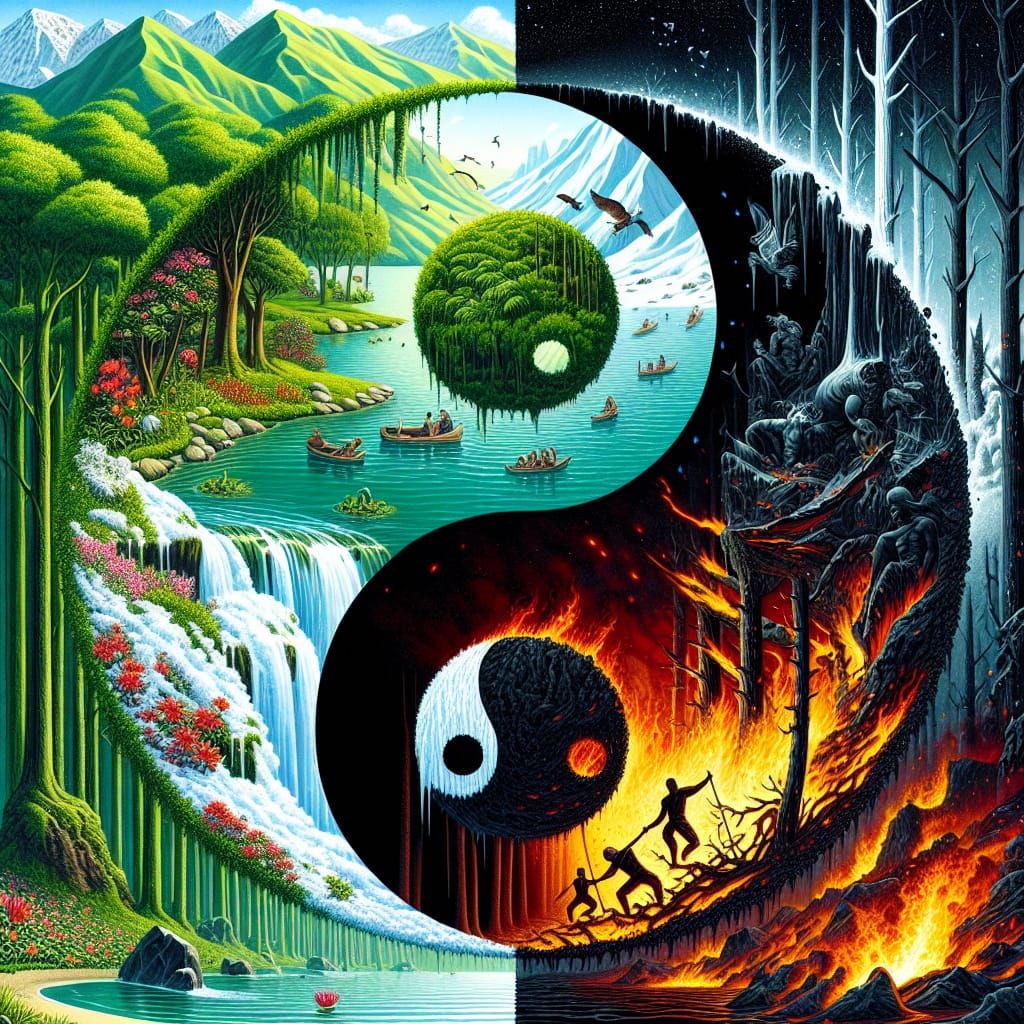 Duality of Nature in Harmonious Contrast, Digital Watercolou...