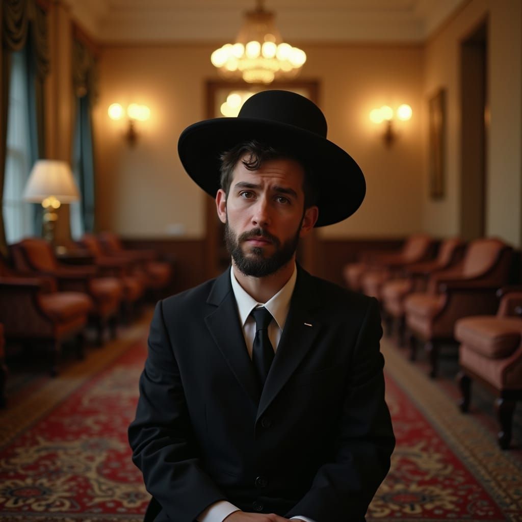 Orthodox Jewish Man Nervously Awaiting a Meeting