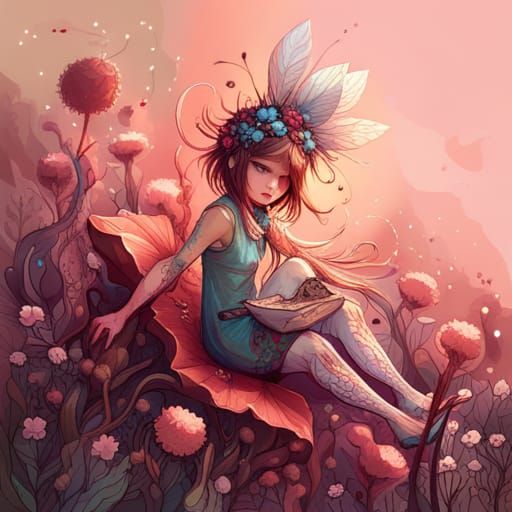 Delightful Osmia Bicornis Bee on Flower, Digital Art