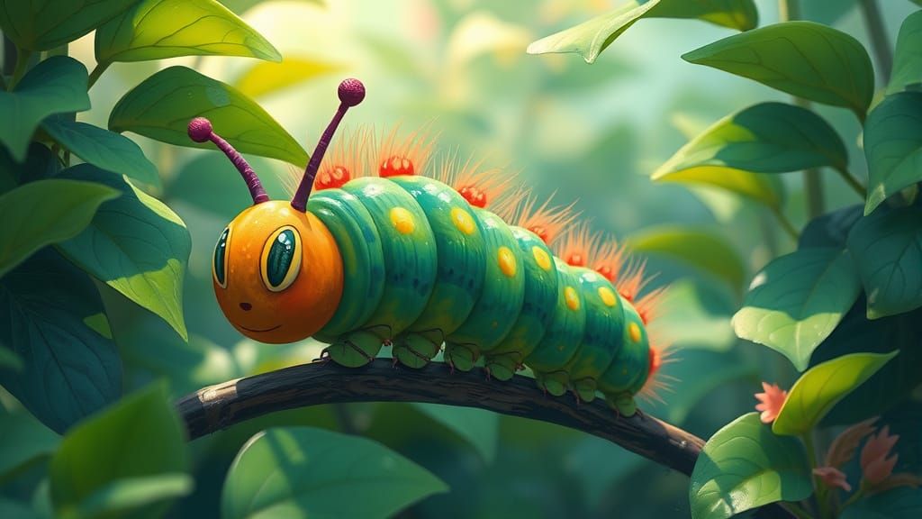 Vibrant Caterpillar in Dreamlike Gurney-esque Landscape