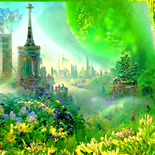 Ethereal Green Planet in Fantasy Style