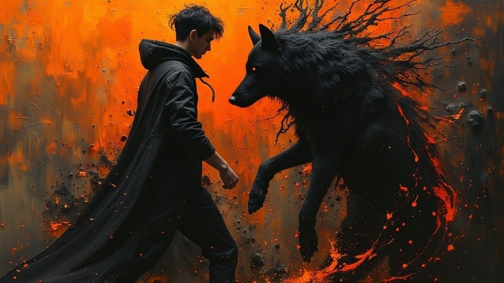 Magician and Wolf Dance in Enchanted Forest