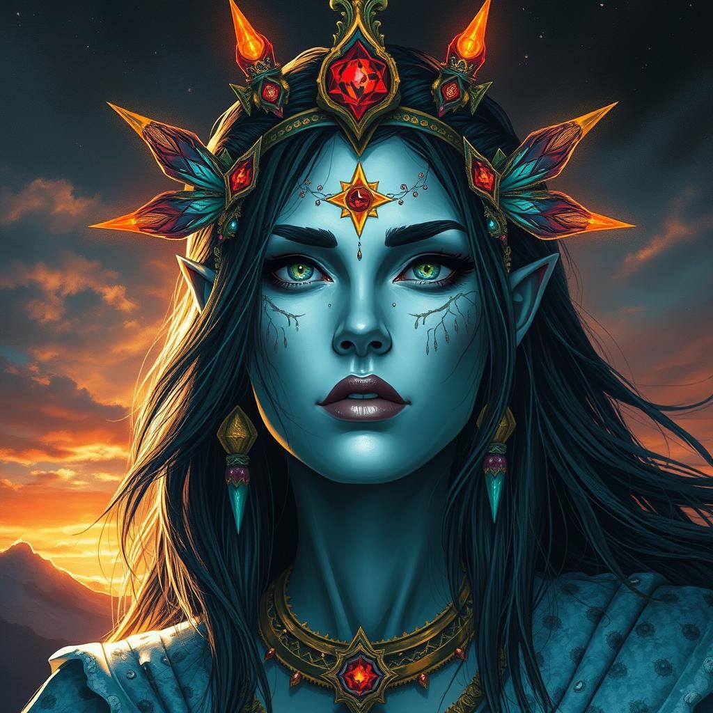 Utuk'ku Norn Queen Portrait in Alcohol Ink Style