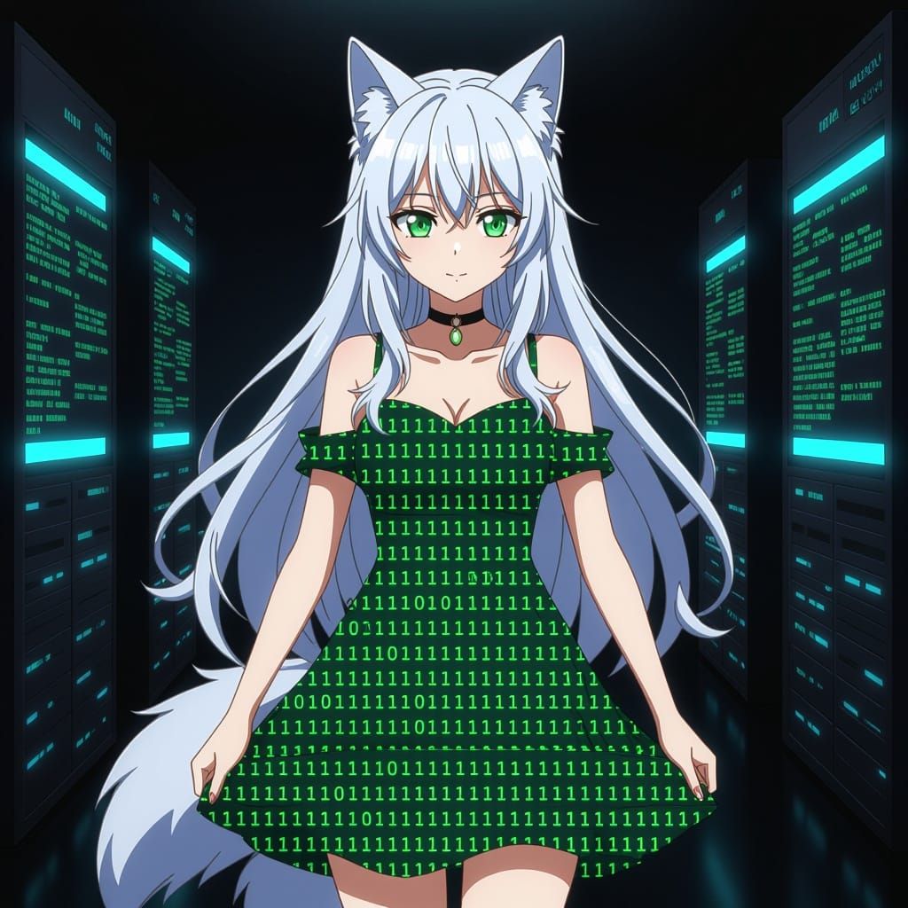 Anime Woman in Binary Code Dress