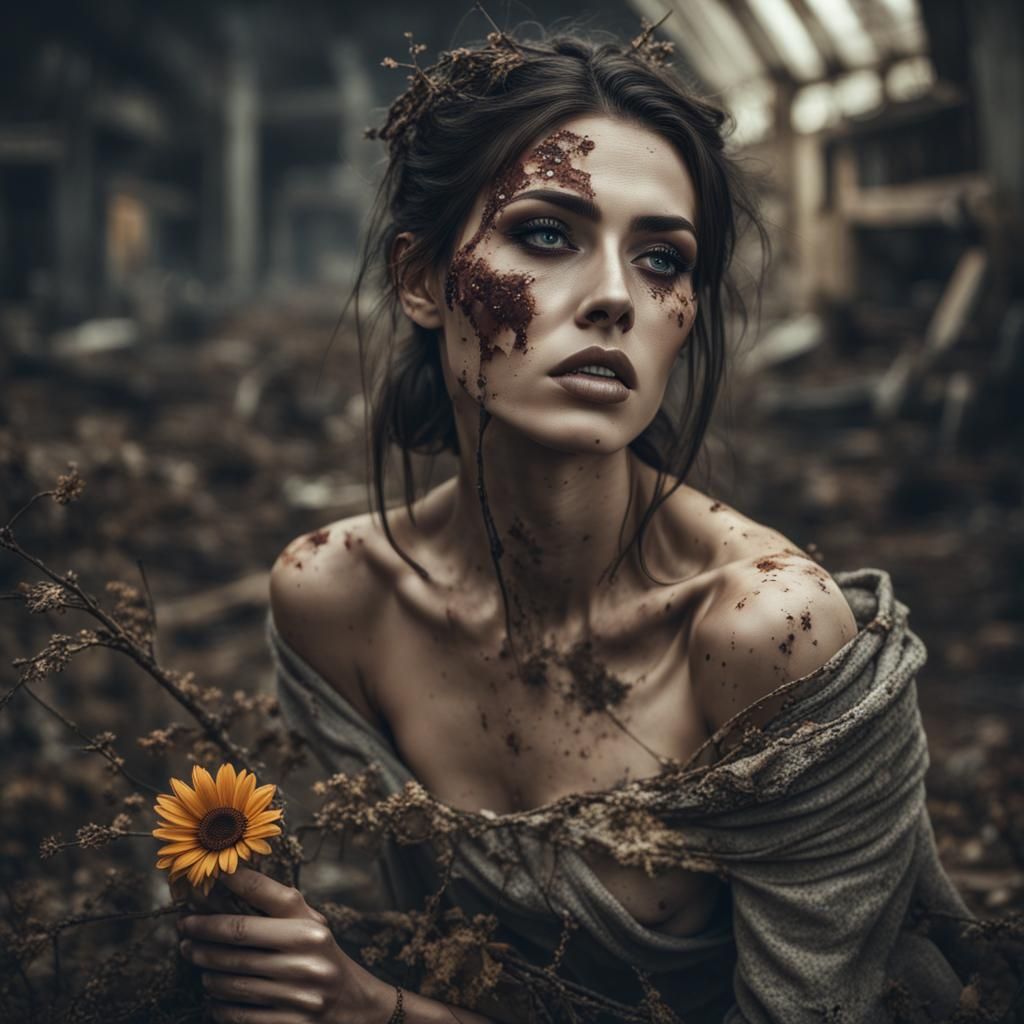Devastated Woman Wearing the Earth: 8k Photography