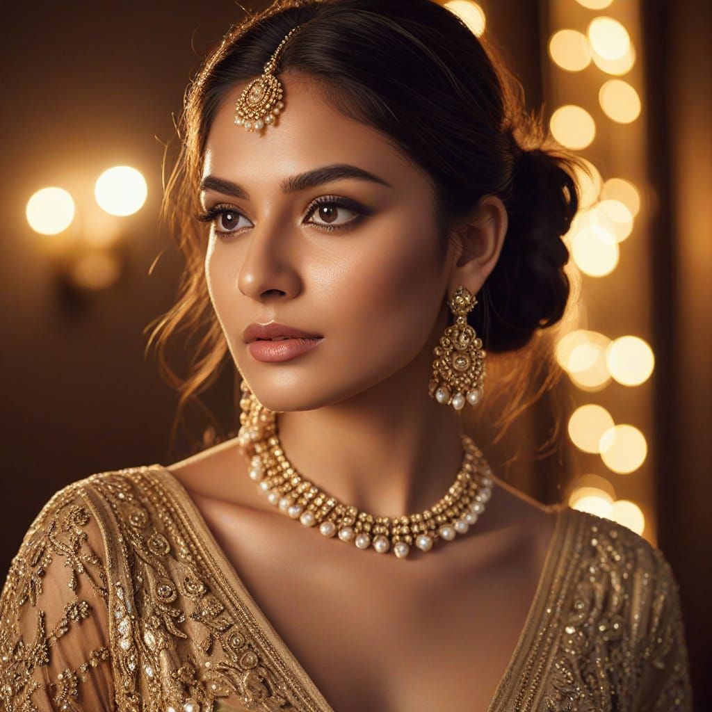 Glamorous Indian Beauty in Metallic Gold
