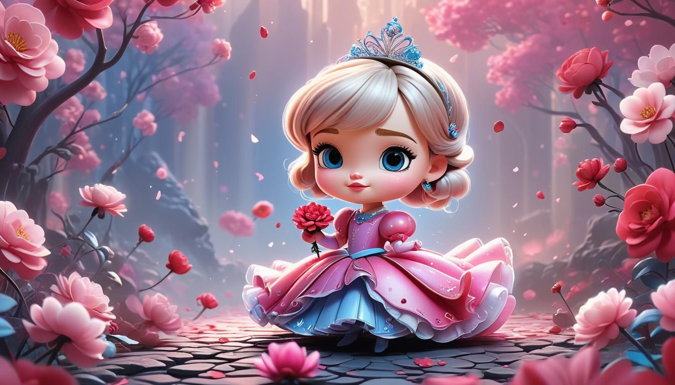 Chibi Cinderella with Flowers in 3D Digital Art
