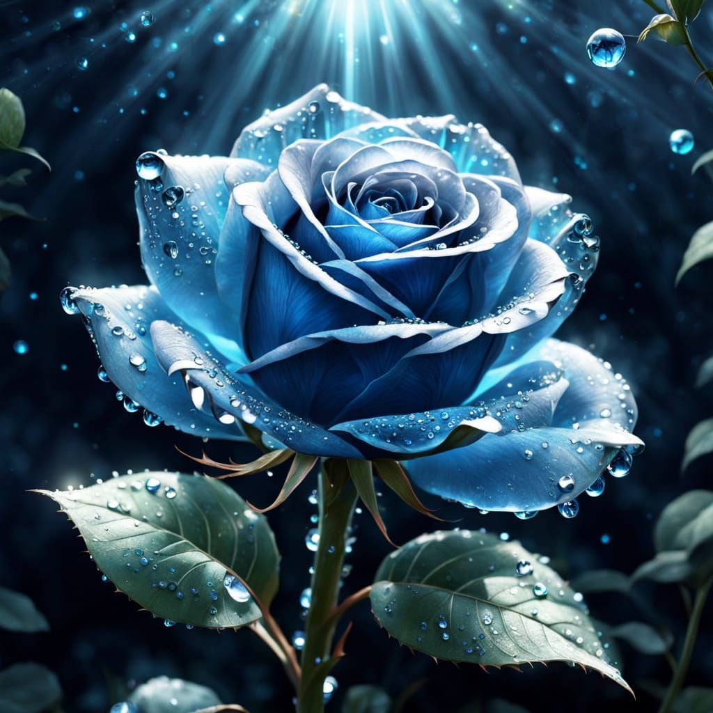 Glowing Crystalline Blue Rose Fantasy Artwork