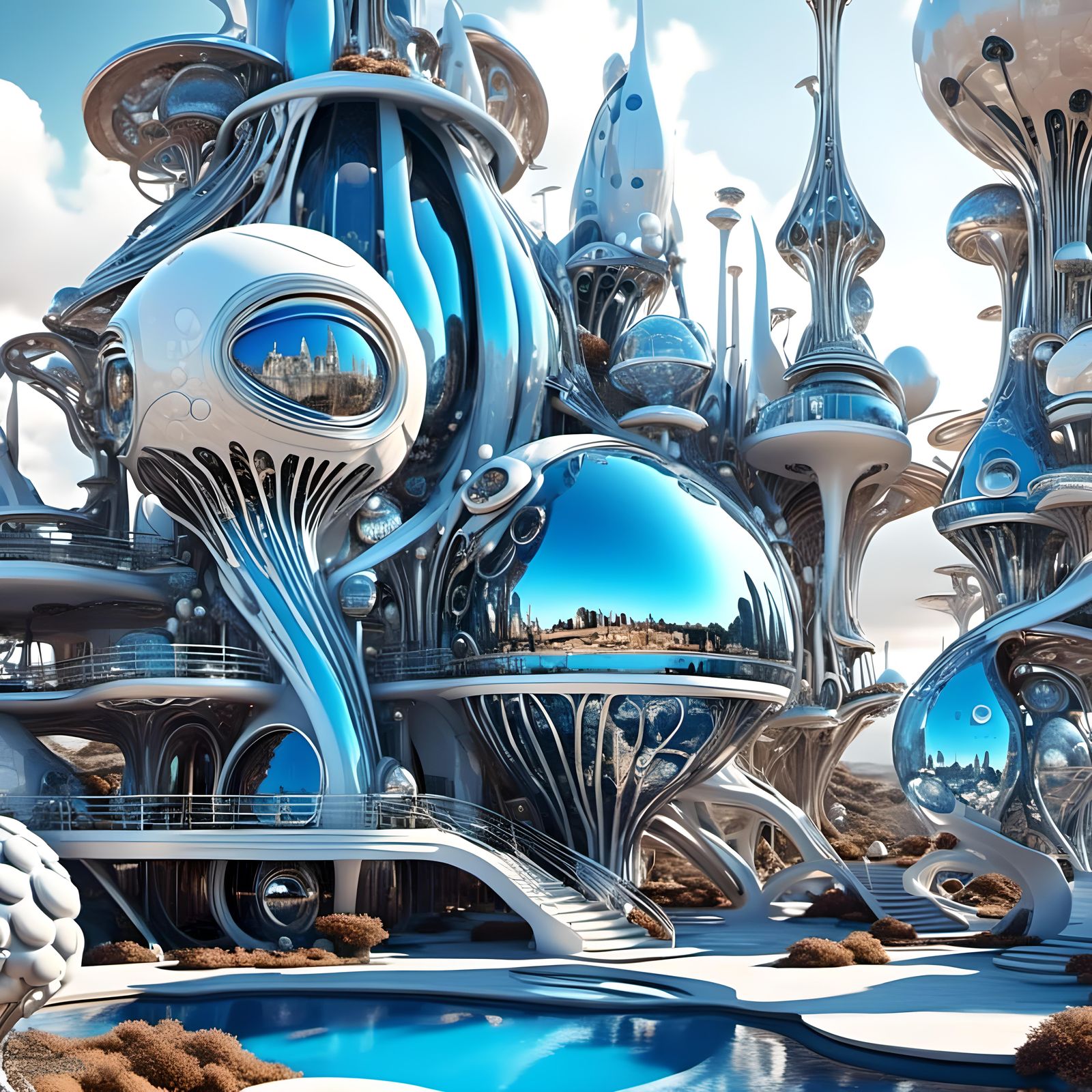 Futuristic Space City with Intricate Details