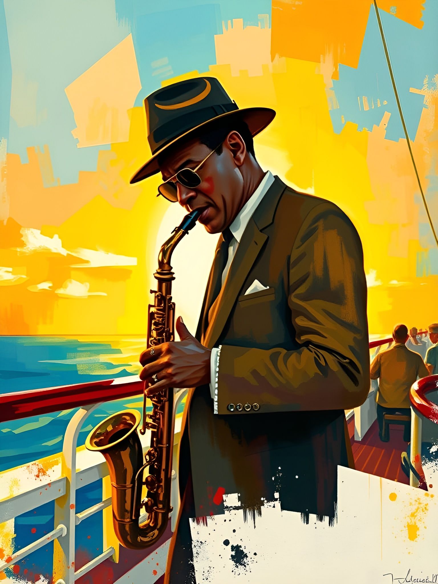 Saxophonist Performs at Sunset on a Cruise Ship Collage