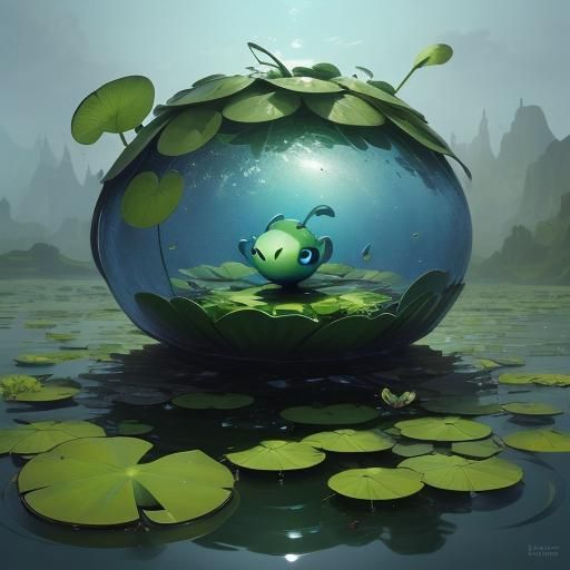 Fantastical Lily Pad Creature in Detailed Digital Painting