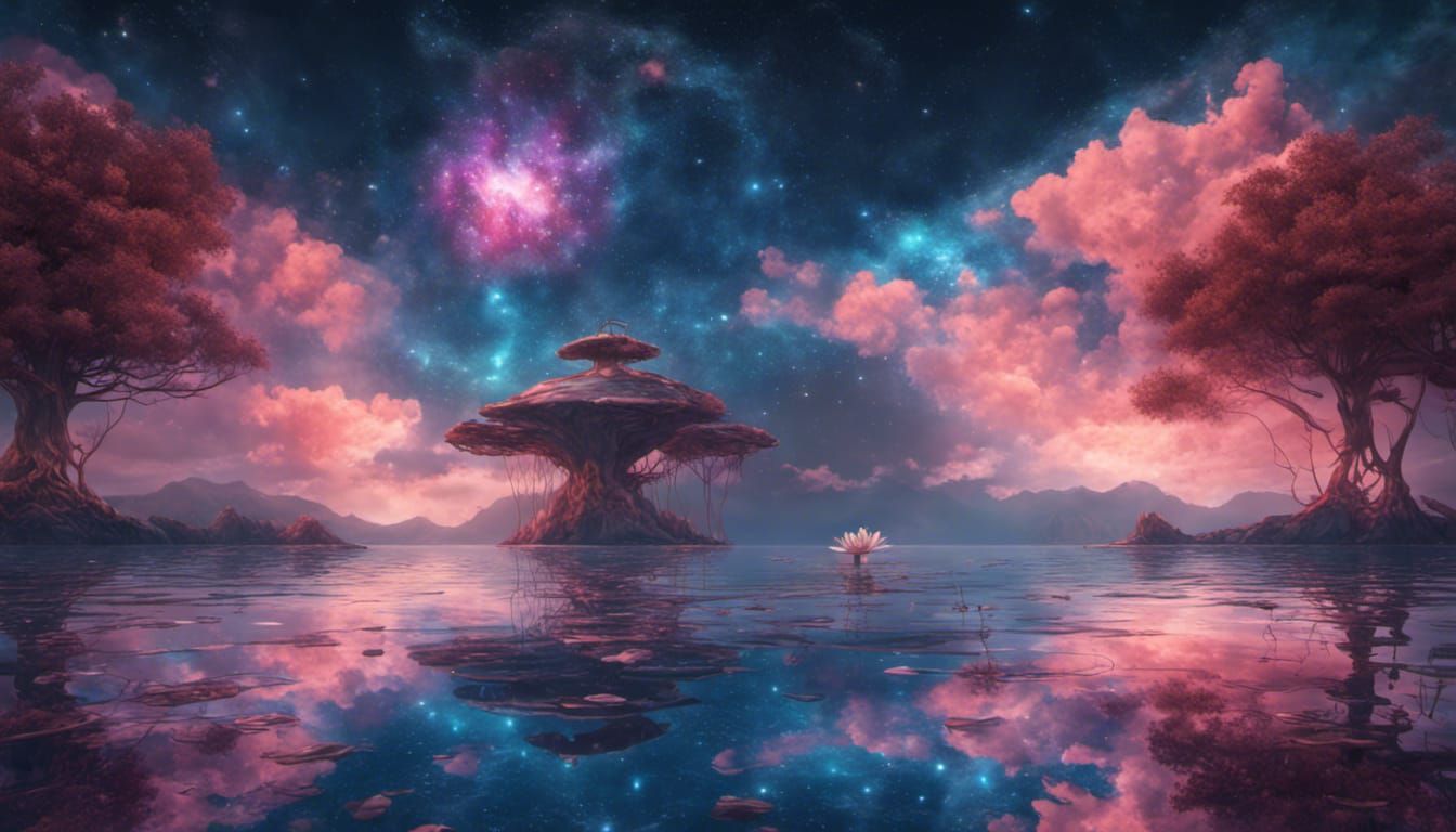 Water Lily Nebula in Detailed Line Art