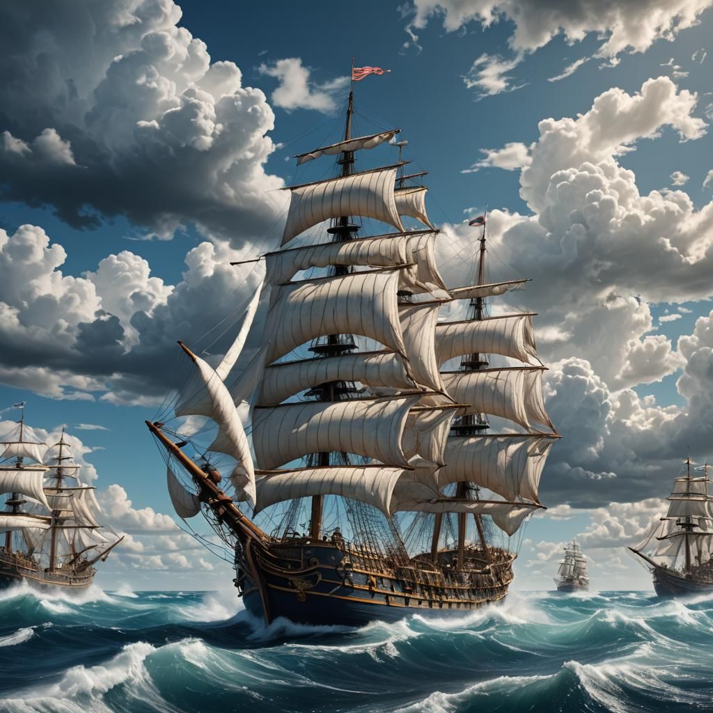 Skeleton Crew Sailing Ship on a Fantasy Ocean
