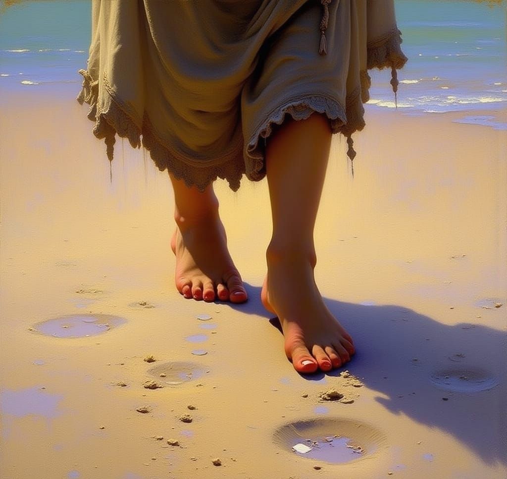 Woman's Bare Feet in Sand Close-up