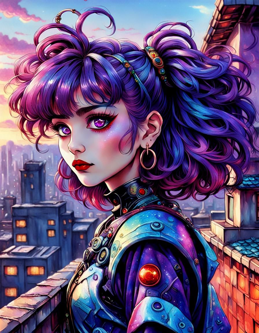 Cyberpunk Woman Portrait in 80s Anime Style