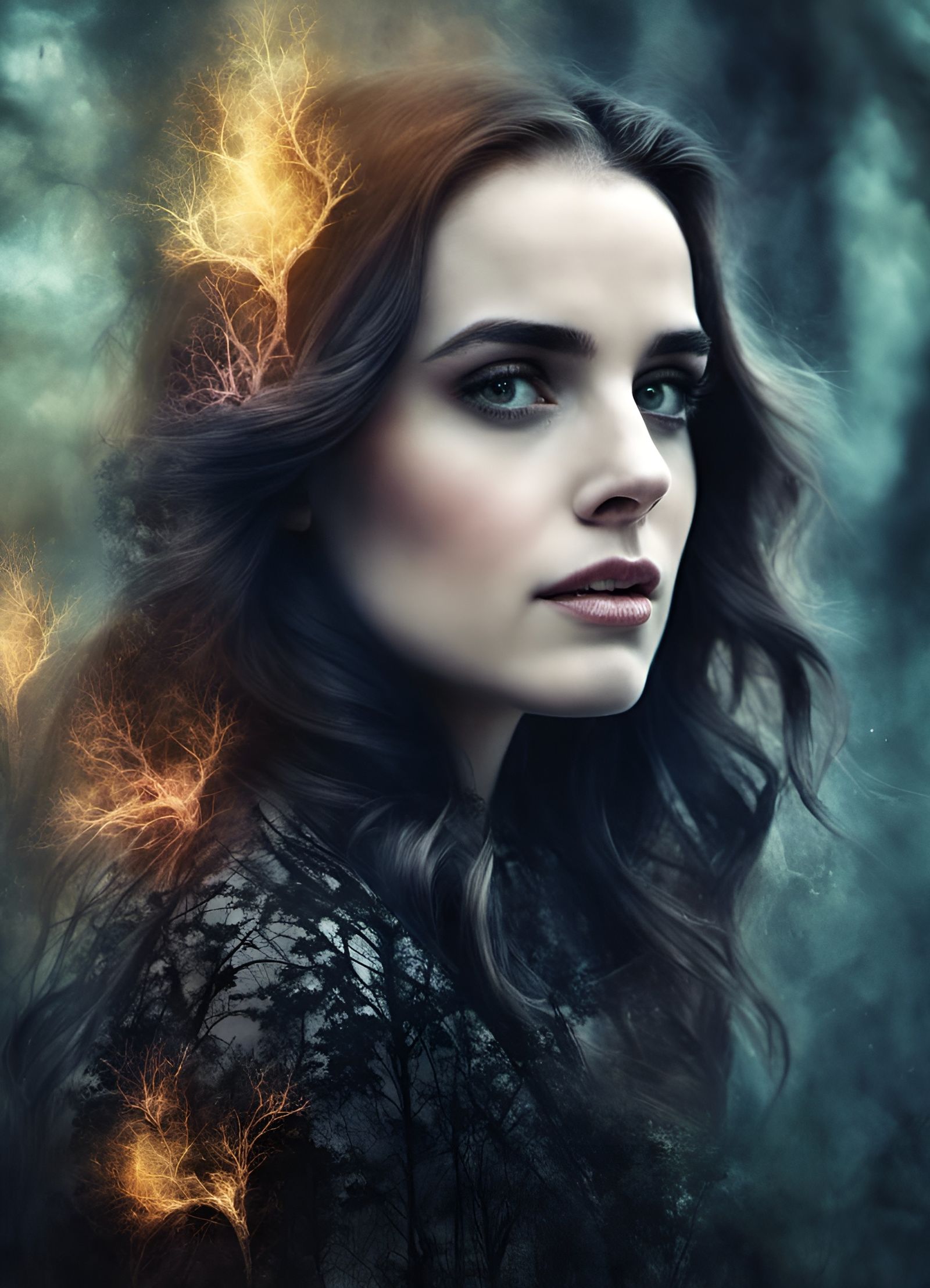 Gorgeous Goth Witch Double Exposure Portrait